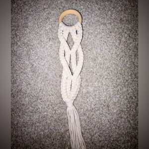 White Braided Wall Macramé Decor with Wooden Circle